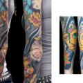 Japanische Maneki Neko Sleeve tattoo von Darwin Enriquez
