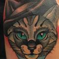Arm Fantasy New School Cat Hat tattoo by Mike Stocklings