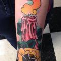 Arm New School Candle tattoo by Mike Stocklings