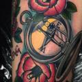 Arm Old School Flower Compass tattoo by Mike Stocklings
