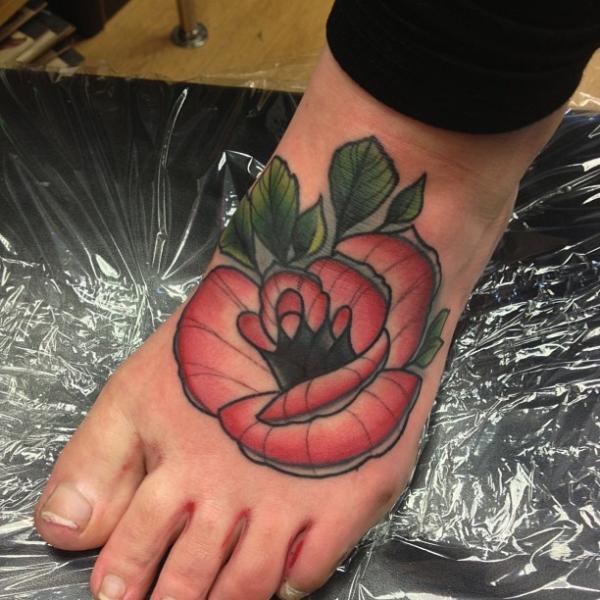 Old School Foot Flower Tattoo by Mike Stocklings