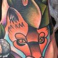 New School Hand Fox Hat tattoo by Mike Stocklings