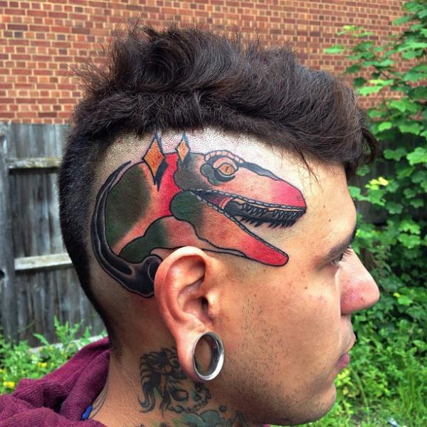 Tatuaggio New School Testa Dinosauro di Mike Stocklings