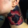 Old School Flower Neck tattoo by Mike Stocklings