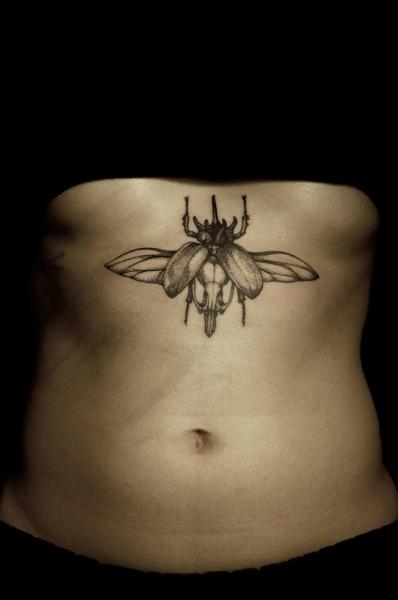 Belly Dotwork Moth Tattoo by The Lace Makers Sweat Shop