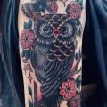 Arm Old School Owl tattoo by Sailor Serpent