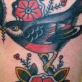 Old School Leg Flower Bird tattoo by Sailor Serpent