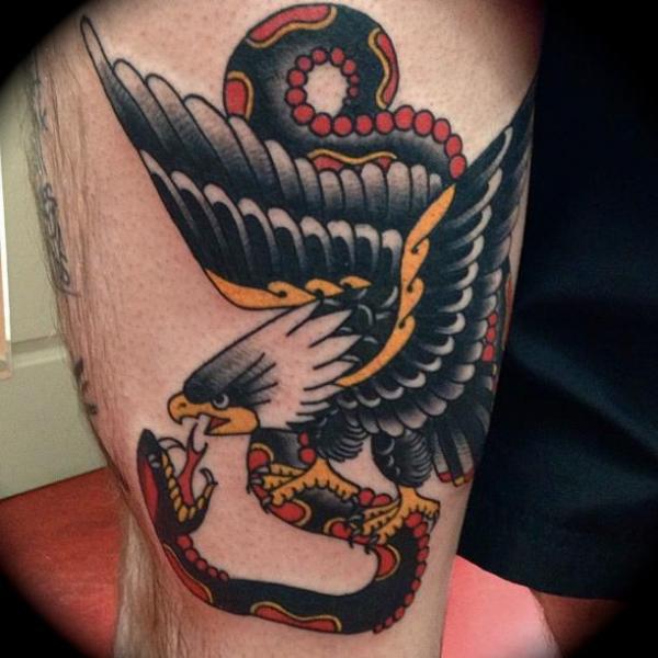 Snake Old School Eagle Thigh Tattoo by Sailor Serpent