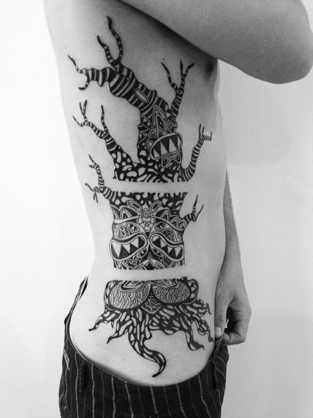 Side Tribal Tree Tattoo by 2 Spirit Tattoo