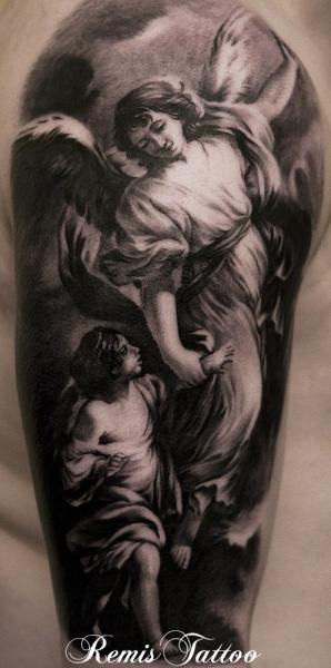Shoulder Angel Religious Tattoo by Remis Tatooo