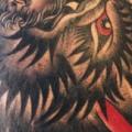 Shoulder Old School Wolf tattoo by Sarah Carter