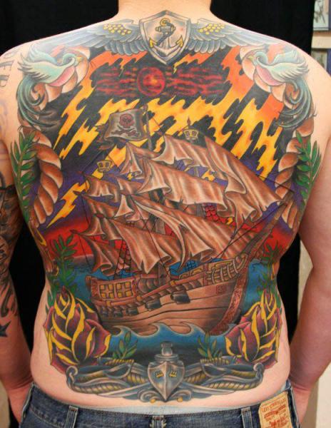 Back Galleon Tattoo by Bearcat Tattoo