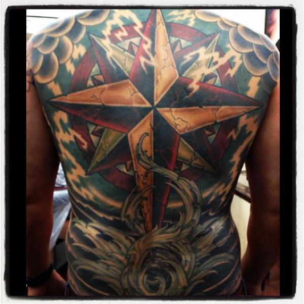 Back Wind Rose Tattoo by Bearcat Tattoo