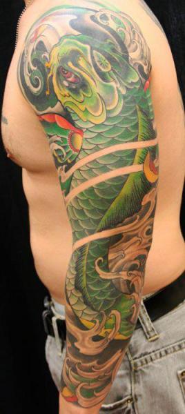 Japanese Carp Koi Sleeve Tattoo by Bearcat Tattoo