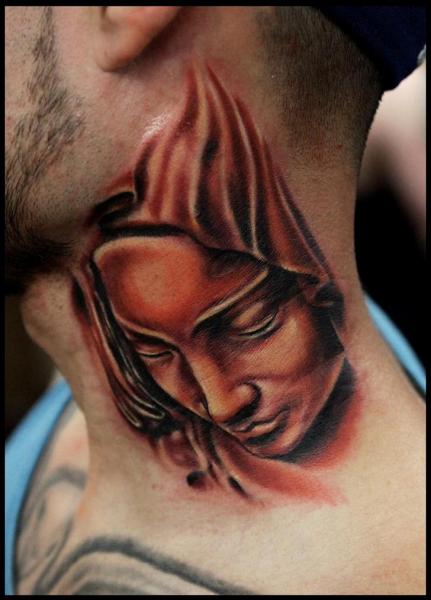 Religious Neck Tattoo by Rich Pineda Tattoo