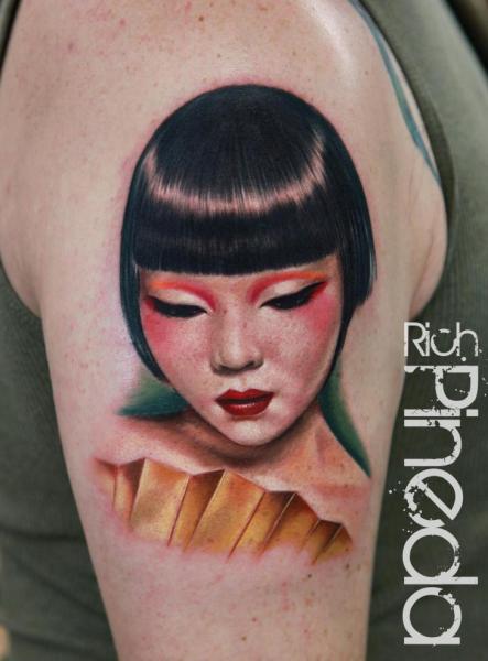 Shoulder Portrait Geisha Tattoo by Rich Pineda Tattoo