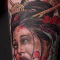 Calf Japanese Geisha tattoo by Camila Rocha