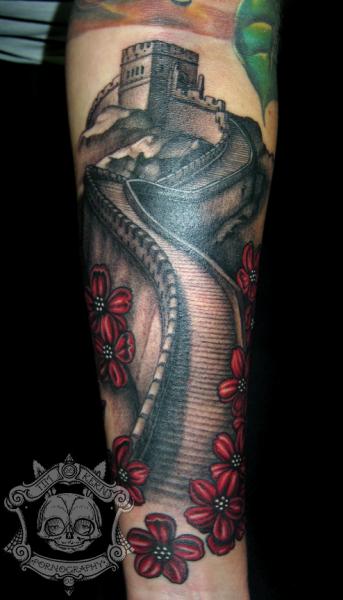 Arm Flower Stairs Tattoo by Tim Kerr