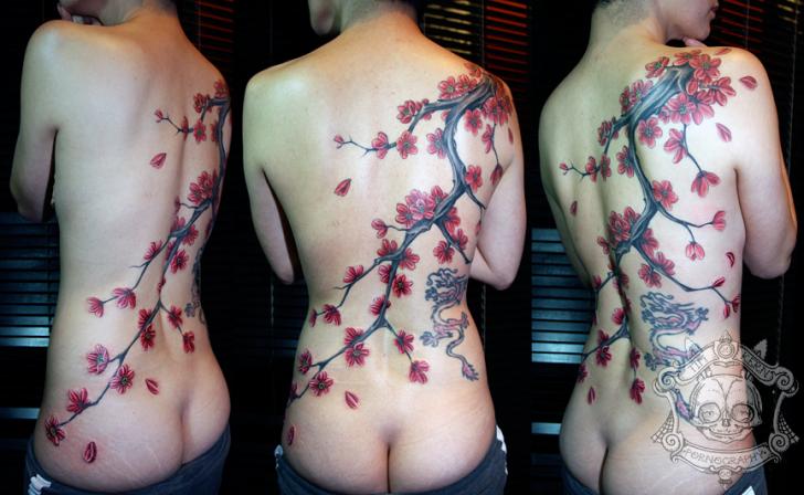 Flower Back Cherry Tattoo by Tim Kerr