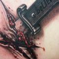 Realistic Back Knife 3d Scar Blood tattoo by Tim Kerr