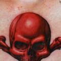 tatuaje Cráneo Pecho Hueso por Tim Kerr