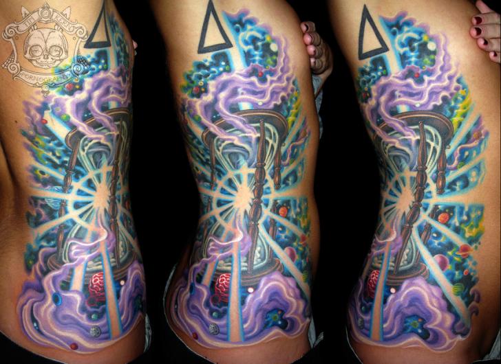 Fantasy Side Clepsydra Tattoo by Tim Kerr