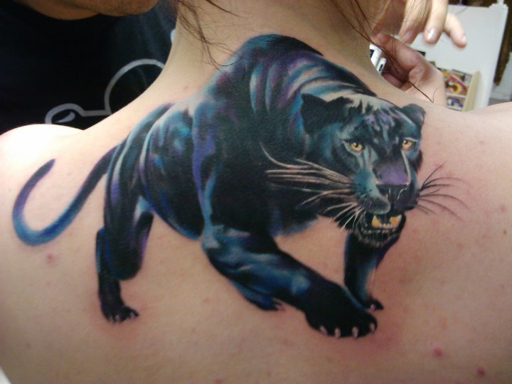 Realistische Rücken Panther Tattoo von Heather Maranda