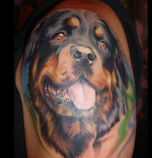 Schulter Realistische Hund Tattoo von Heather Maranda