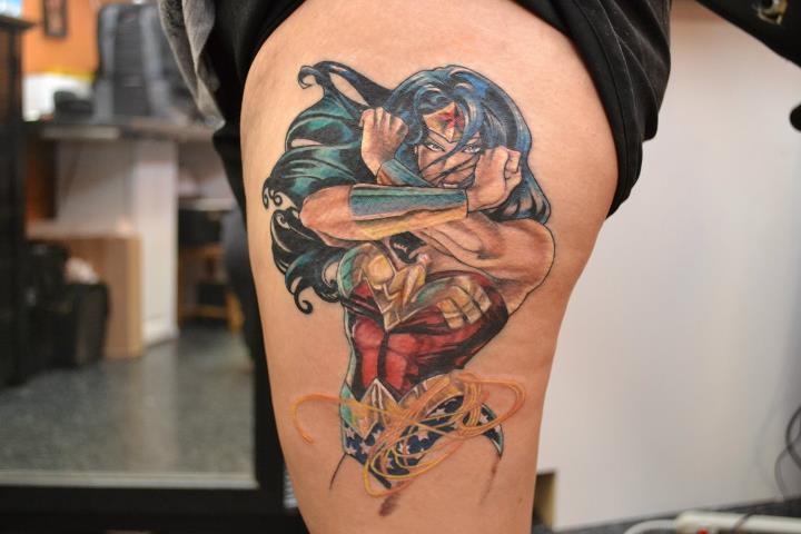 Fantasy Thigh Wonder Woman Tattoo by Heather Maranda