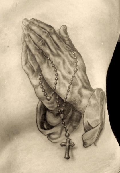 Realistic Side Praying Hands Hands Religious Tattoo by Border Line Tattoos