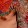 Shoulder Chest Flower Japanese Dragon tattoo by Artistic Tattoo
