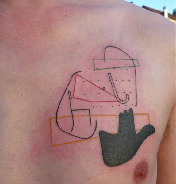 Chest Line Abstract Tattoo by Madame Chän