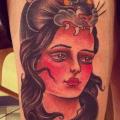 Old School Frauen Panther Oberschenkel tattoo von Pioneer Tattoo
