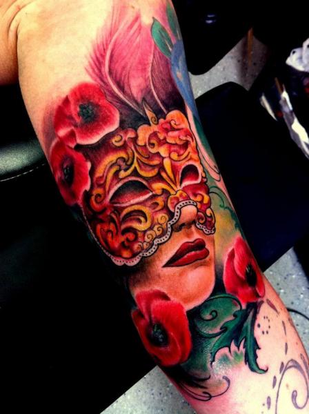 Arm Flower Mask Tattoo by Alans Tattoo Studio