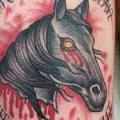 Old School Leuchtturm Pferd Oberschenkel tattoo von Alans Tattoo Studio
