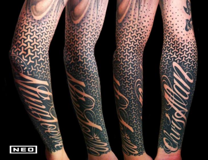 Arm Lettering Abstract Tattoo by DeLaine Neo Gilma