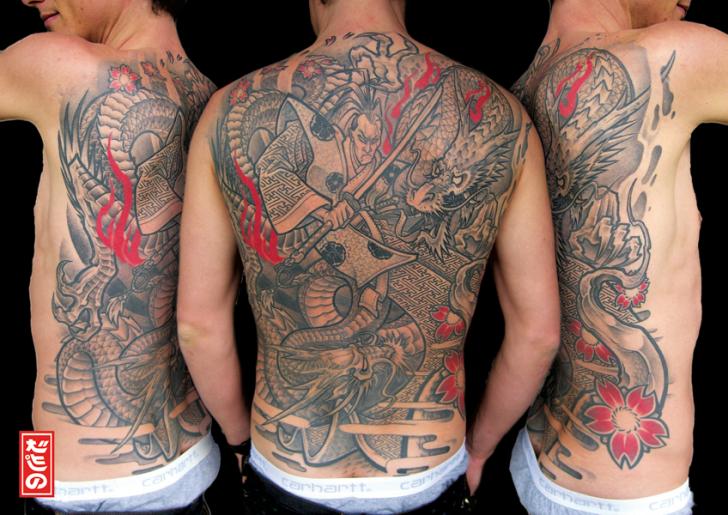 Japanese Back Samurai Tattoo by DeLaine Neo Gilma