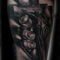 Arm Realistic Hand Religious Crux 3d tattoo by Kri8or