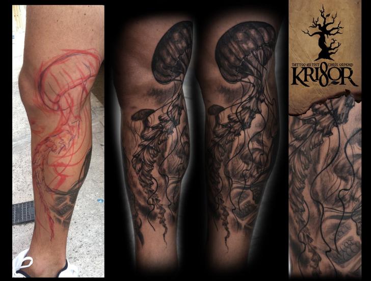 Tatuaje Pierna Medusa por Kri8or