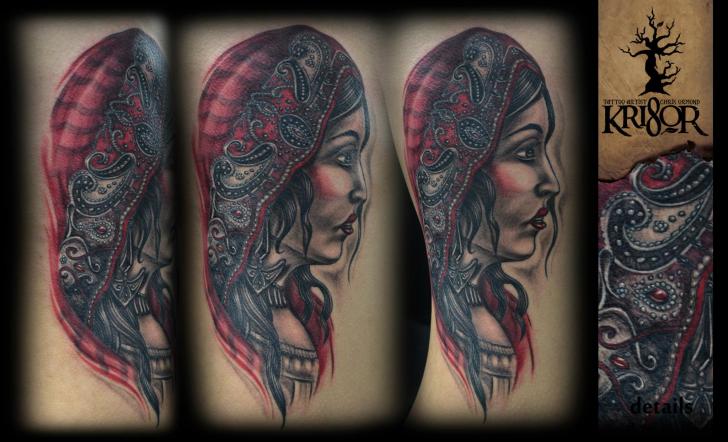 Portrait Realistic Gypsy Tattoo by Kri8or