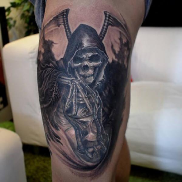 Fantasy Leg Death Tattoo by Elvin Tattoo