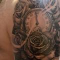 Shoulder Realistic Clock Flower tattoo by Elvin Tattoo