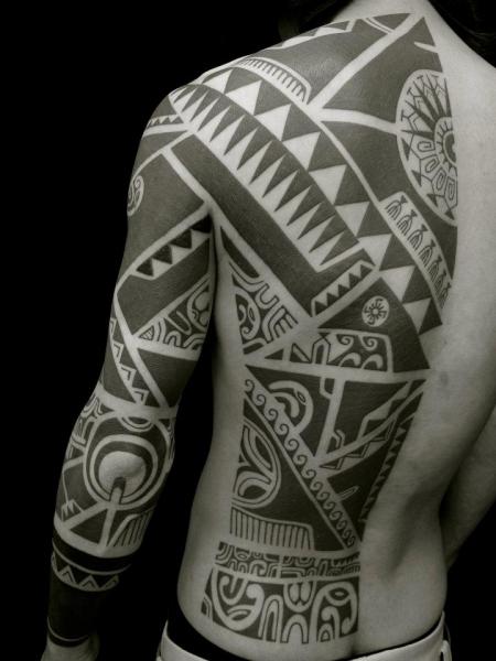Side Back Tribal Maori Sleeve Tattoo by Apocaript