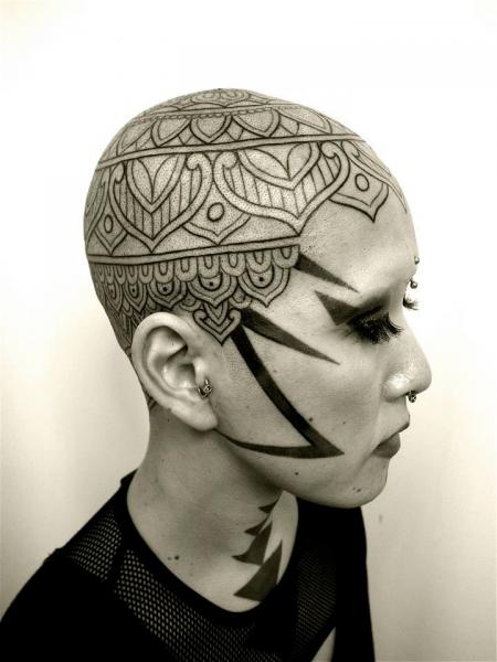 Face Head Dotwork Tattoo by Apocaript