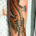 tatuaje Brazo Old School Tigre por Chad Koeplinger