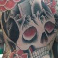 Old School Skull Back Butt Dagger tattoo by Chad Koeplinger