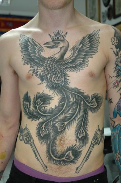 ファンタジー 胸 腹 フェニックス タトゥー よって Chad Koeplinger