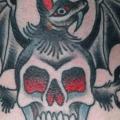 Old School Skull Neck Bat tattoo by Chad Koeplinger