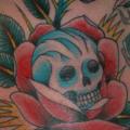 Old School Flower Skull Neck tattoo by Chad Koeplinger