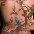 tatuaggio Realistici Fiore Schiena Farfalle Ciliegie di Analog Tattoo